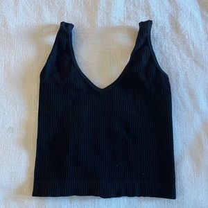 Black Ribbed Crop Top